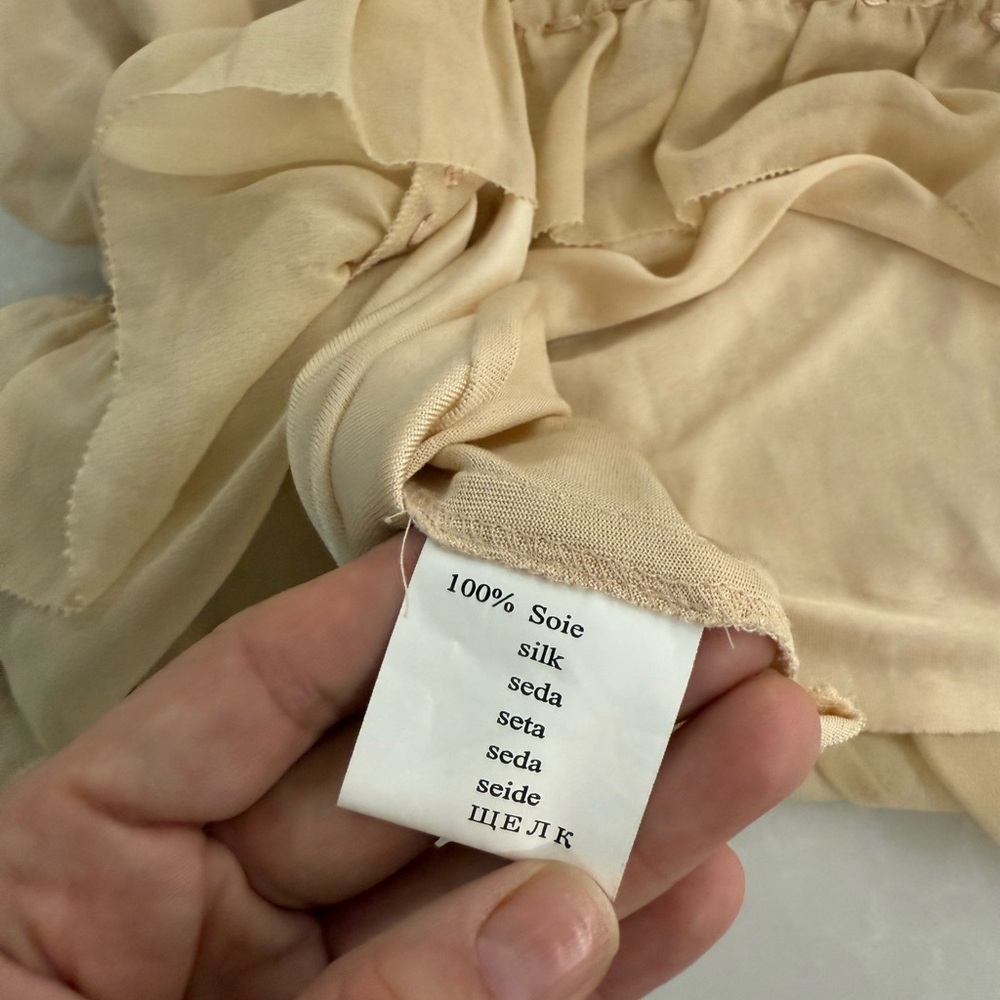 American Retro Beige Embroidered Chiffon Ruffle Tank - Picture 7 of 8